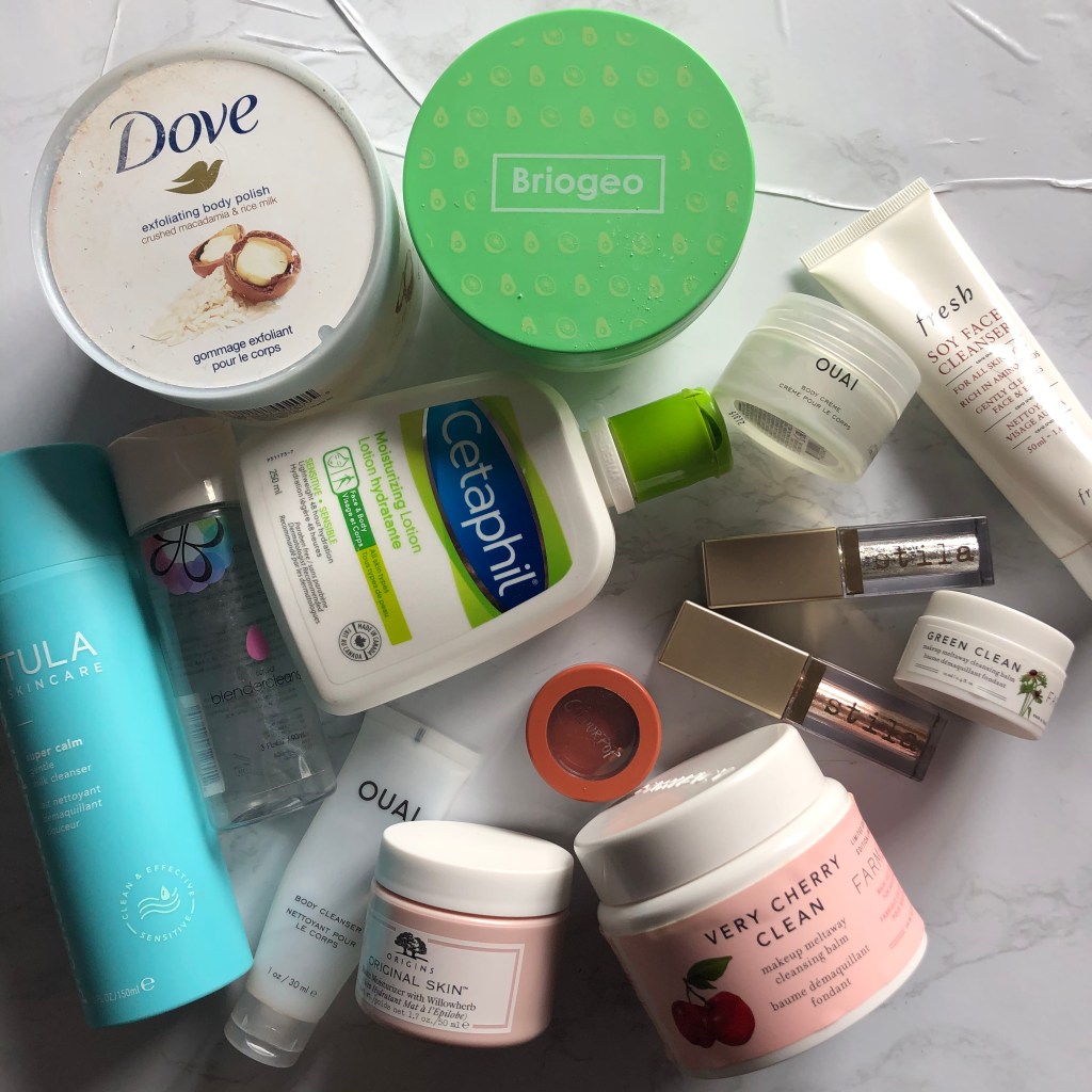 skincare, makeup, beauty, empties, beauty empties, skincare empties, makeup empties, tula, dove, briogeo, cetaphil, beauty blender, ouai, fresh, farmacy, stila, colourpop, origins