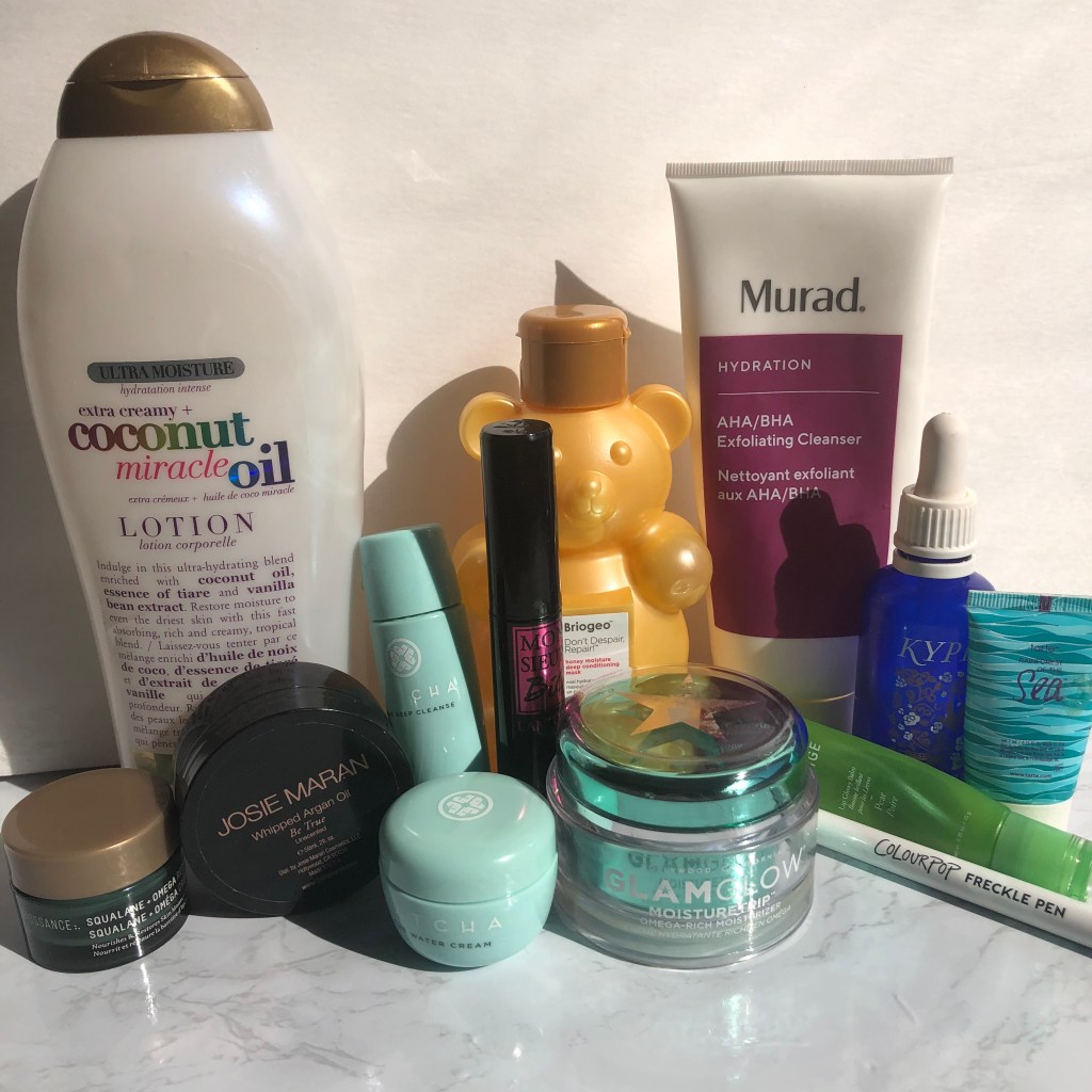 empties, product empties, beauty empties, makeup empties, skincare empties, haircare empties, OGX, Biossance, Josie Maran, Tatcha, Lancome, Briogeo, GlamGlow, Murad, Kypris, Tarte, Laneige, Colourpop