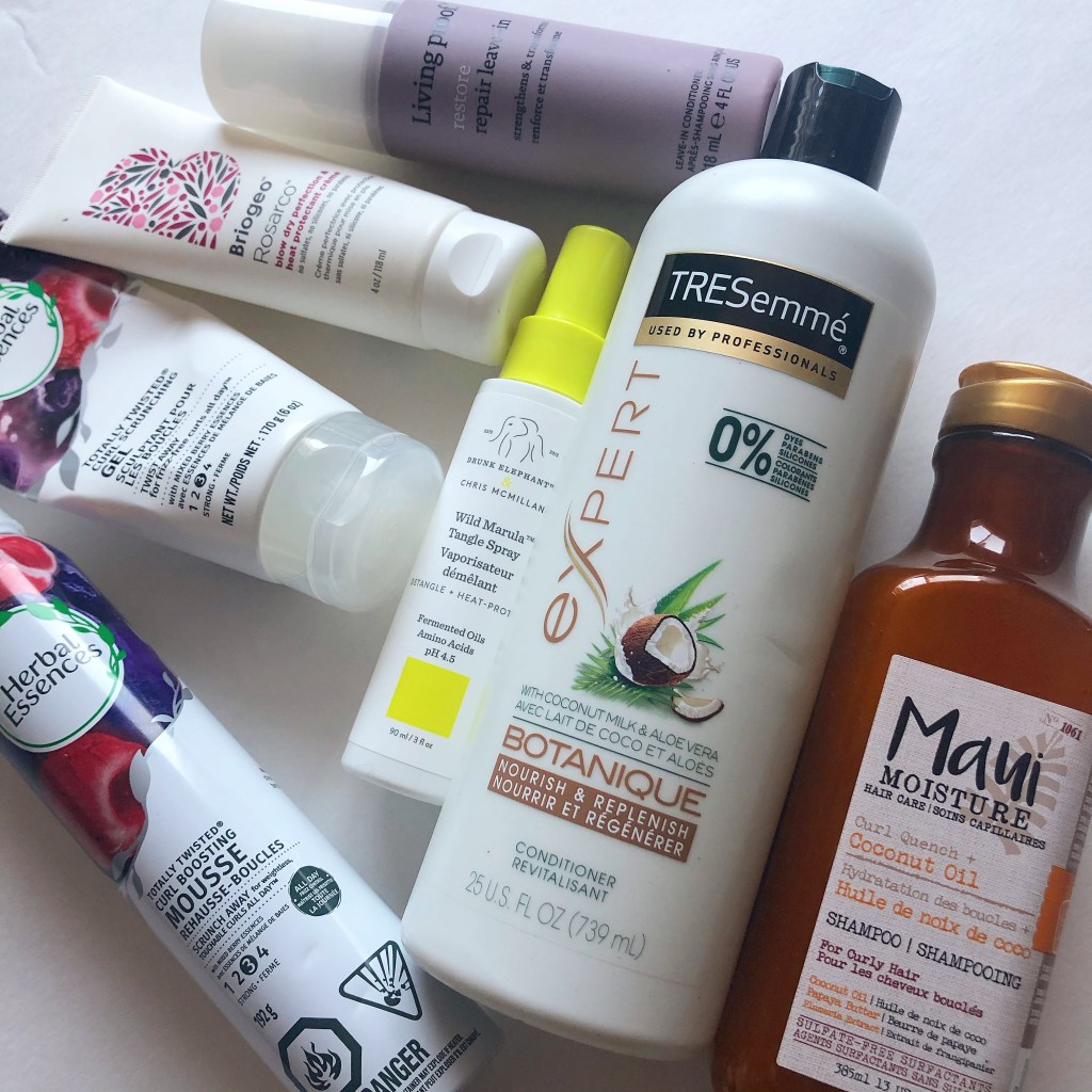 hair products, curly hair products, curly girl approved products, curly girl method, curly hair products, affordable curly hair products, affordable curly hair products canada, Living Proof, Tresemme, Maui Moisture, Drunk Elephant, Briogeo, Herbal Essenses 