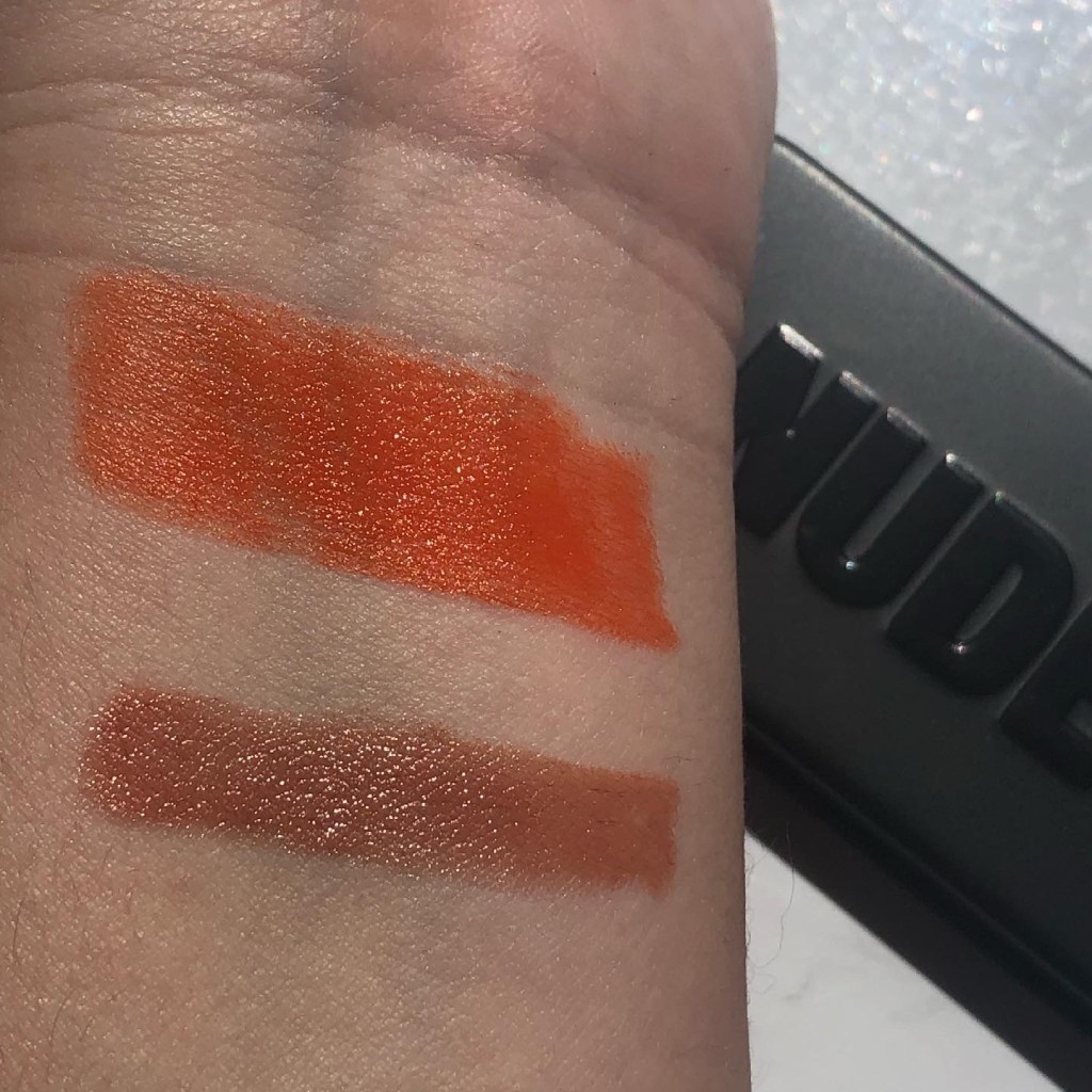 Swatches of Nudestix Picante (top) and Send Noodz (bottom). 